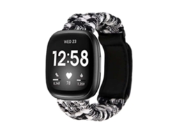 Bracelete Pulseira Fio Entrançado para Fitbit by Google Versa Lite Preto e Branco