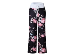 2026 pantalones de Descanso Amplios Con Cordón Elástico Estampado Floral para Mujer, Cómodos Y Elásticos S Black1