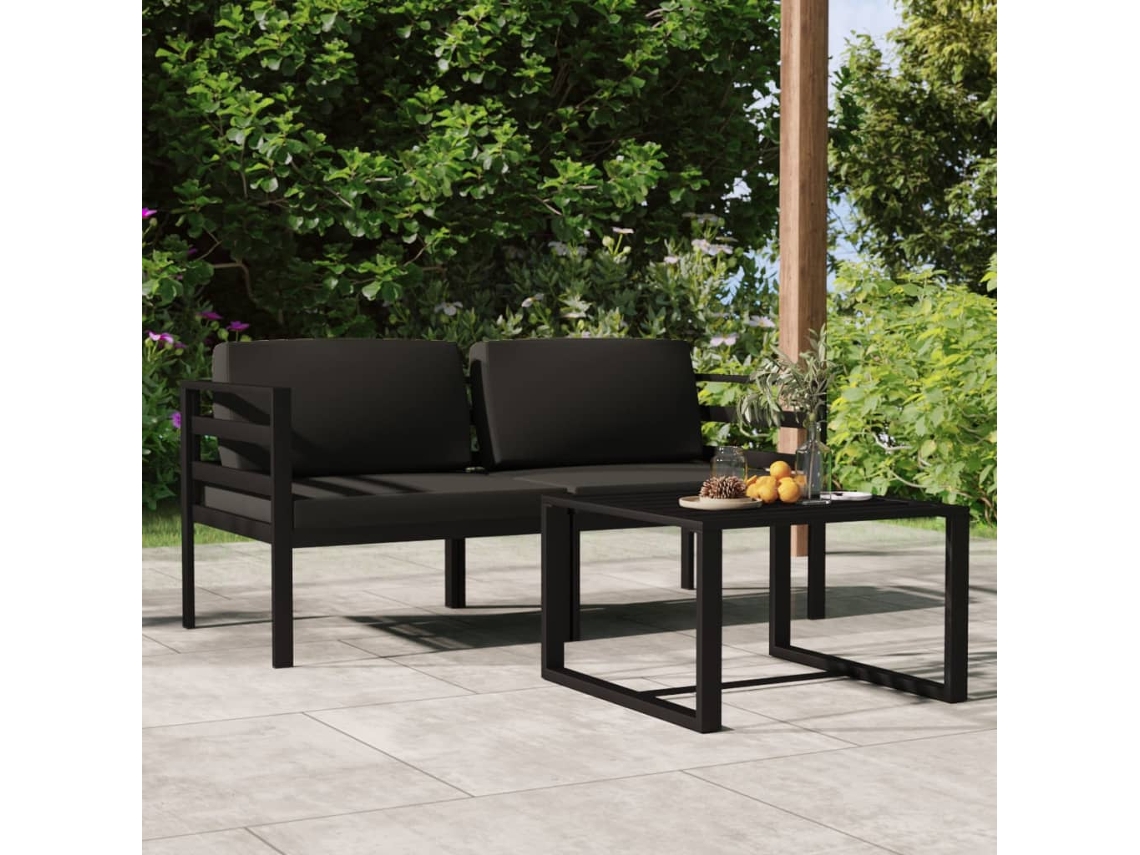 3 Pcs Conjunto Lounge Jardim Com Almofadões Alumínio Antracite Dkd Home Decor