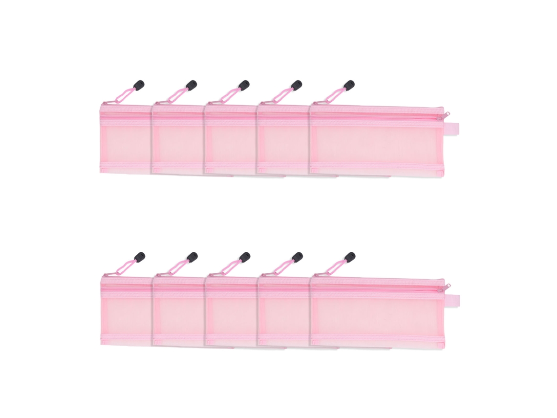 10pcs Bolsa Malla Doble Capa Impermeable Para Papel A6 Estuche De Archivo Con Cremallera Rosa