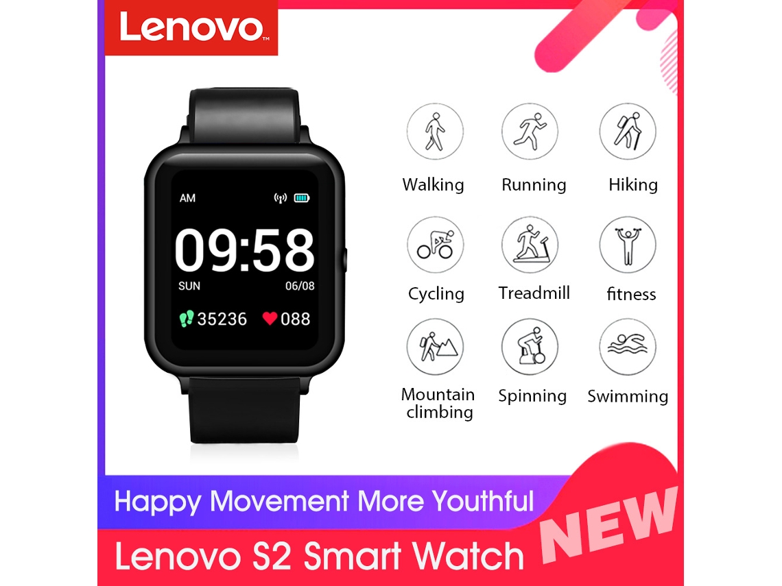 Mali relógio Inteligente Lenovo S2 Global 1.4'' Rastreador Fitness Monitor Cardíaco Notificações 3atm