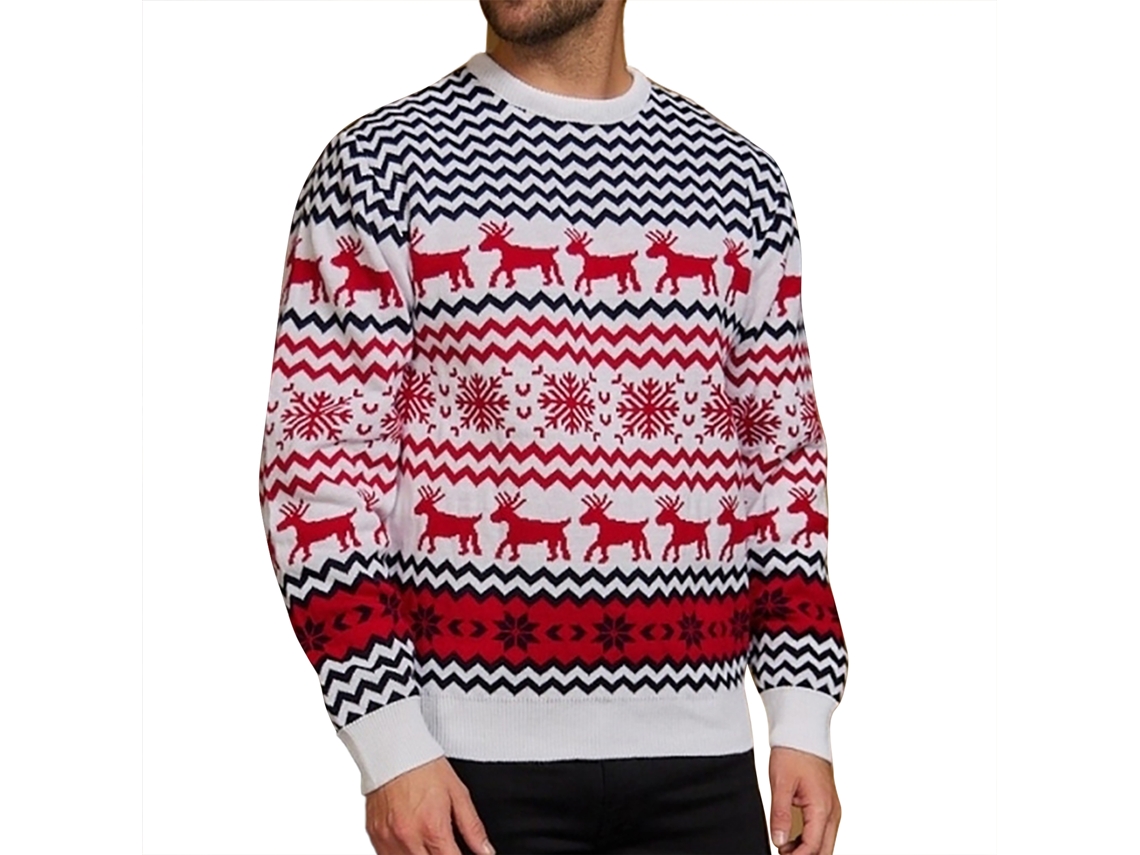 Jersey De Navidad De Cuello Redondo Manga Larga Suave Casual Moda Pull-over Para Hombre Blanco Talla S