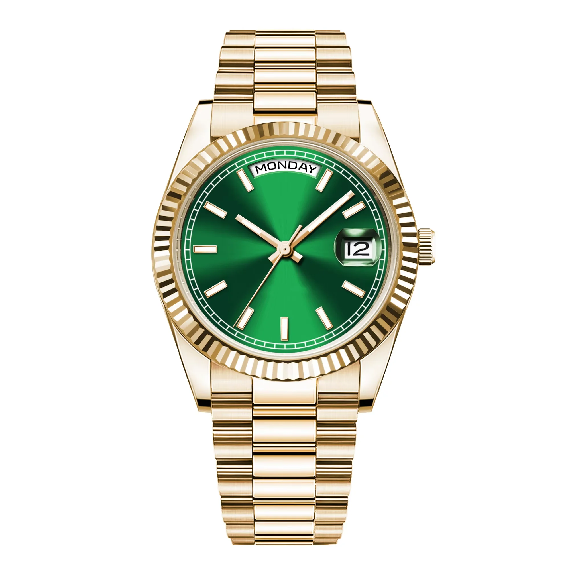 Relógio Masculino Automático Mecânico (verde/dourado) 36/39 Mm, Cristal De Safira Dourado, À Prova D'água.