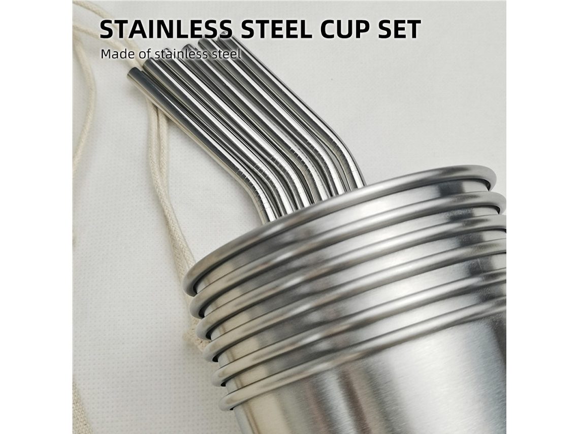36 Copos De Aço Inox De 500ml E 6 Canudos De Aço, Empilháveis, Prata, Para Camping Etc.