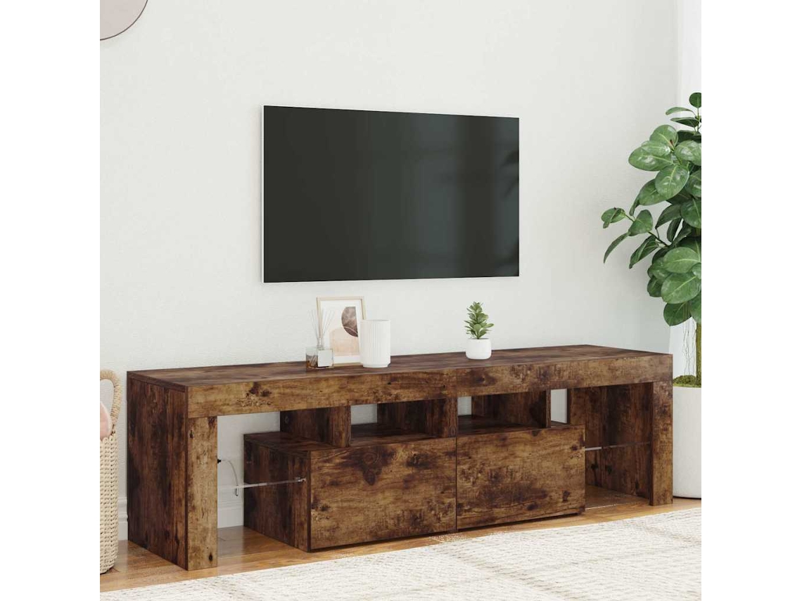 Vidaxl Móvel De Tv Com Luzes Led 140x36,5x40 Cm Carvalho Fumado