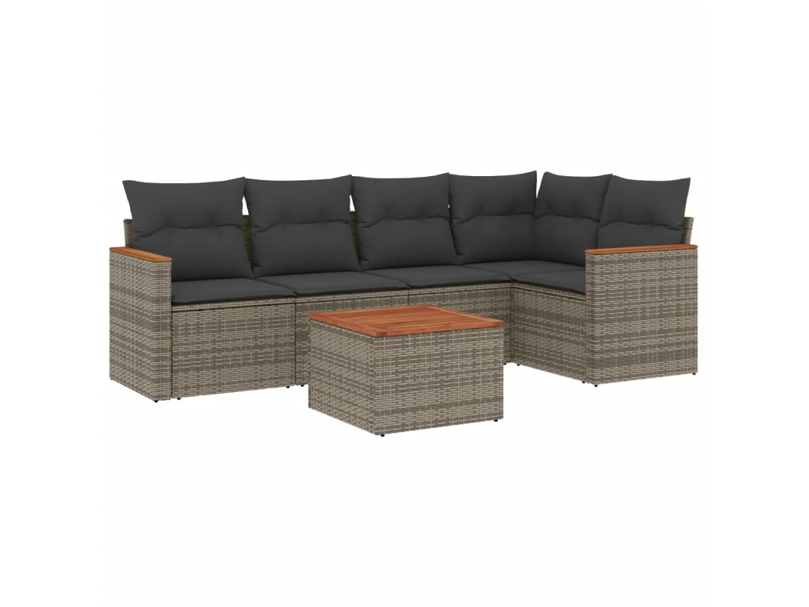 Conjunto de 6 Sofás de Jardim com Almofadões Vime Cinzento MAISON EXCLUSIVE (80x200 cm)