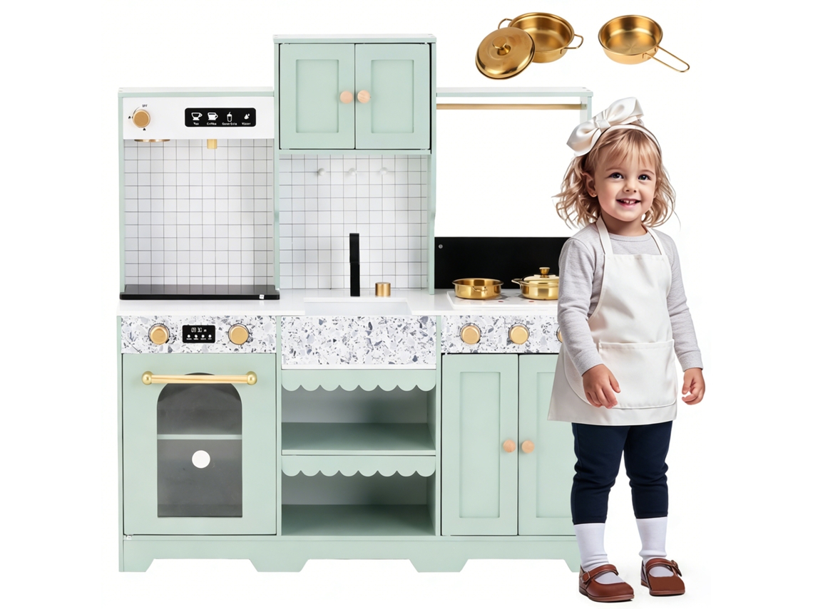 Cozinha Infantil Criativa Acessórios Surpresa 3 Anos Madeira Plástico Verde 30x90x98cm VELTRIX