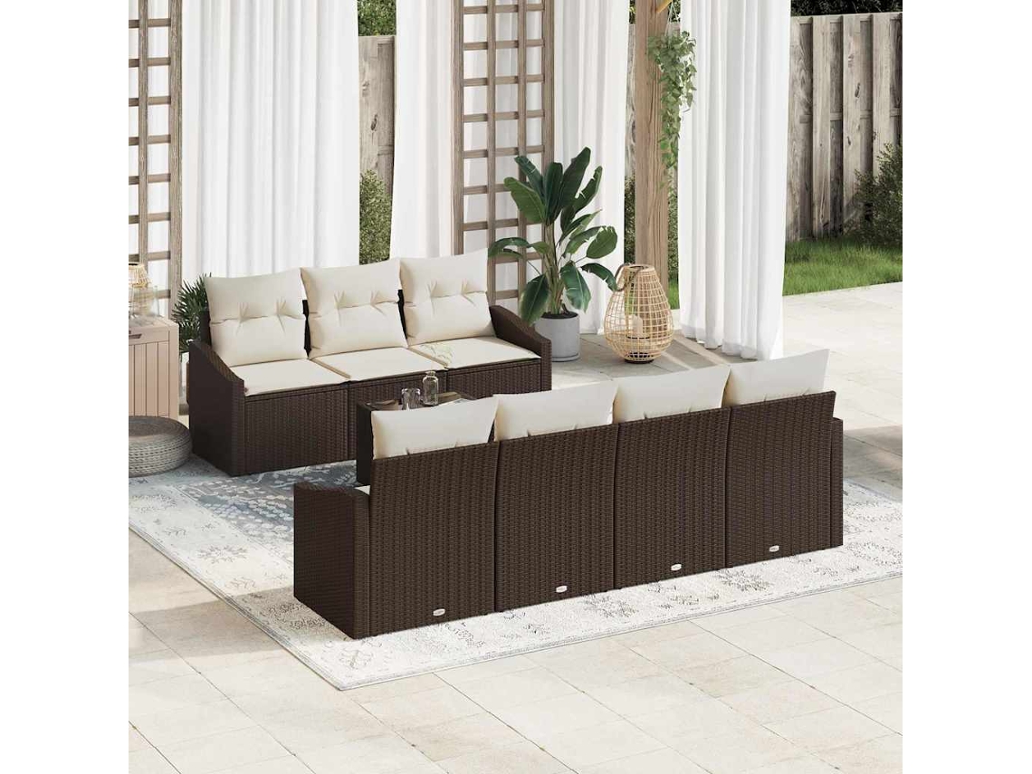 Vidaxl Conjunto De Sofás Com Almofada 8 Pcs Marrom E Creme Vime Pe