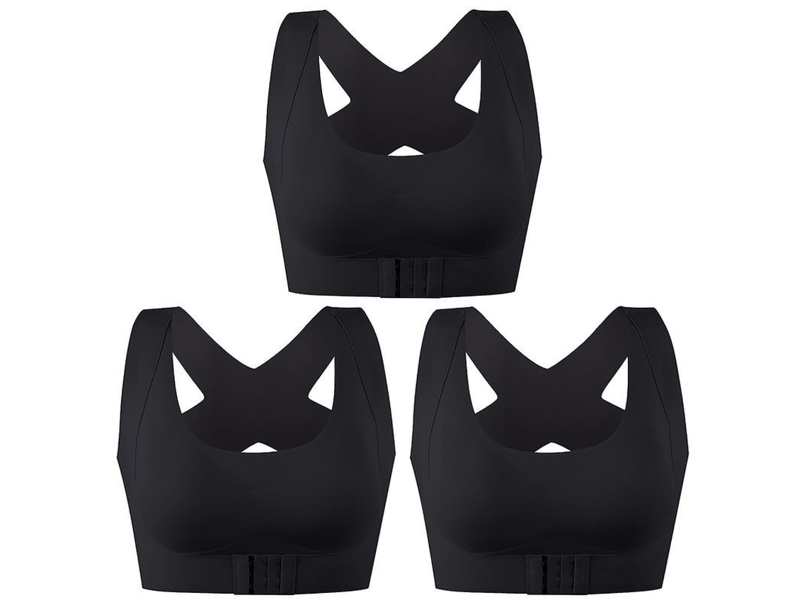 2026 3 Peças de Brassier Deportivo Sem Costuras Preto para Mulher com Corretor de Postura Elástico Push Up