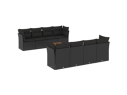 Conjunto de 9 Sofás para Jardim com Almofadões Vime Pe Preto MAISON EXCLUSIVE (9 pcs)
