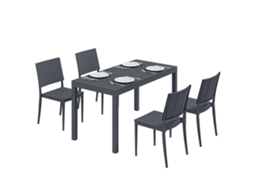 Conjunto de mesa e cadeiras de jardim com mesa ranhurada e 4 cadeiras empilháveis BTFORUS