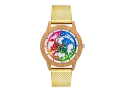Relógio de pulso Zhoulianfa com pulseira de silicone e malha colorida, movimento de quartzo, para casais (dourado)