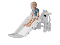 Escorregador Infantil Com Estampa De Girafa, Com Cesta E Escada, Para Crianças De 1 A 3 Anos, Uso Interno, 106 X 51,5 X 52 Cm, Cinza.