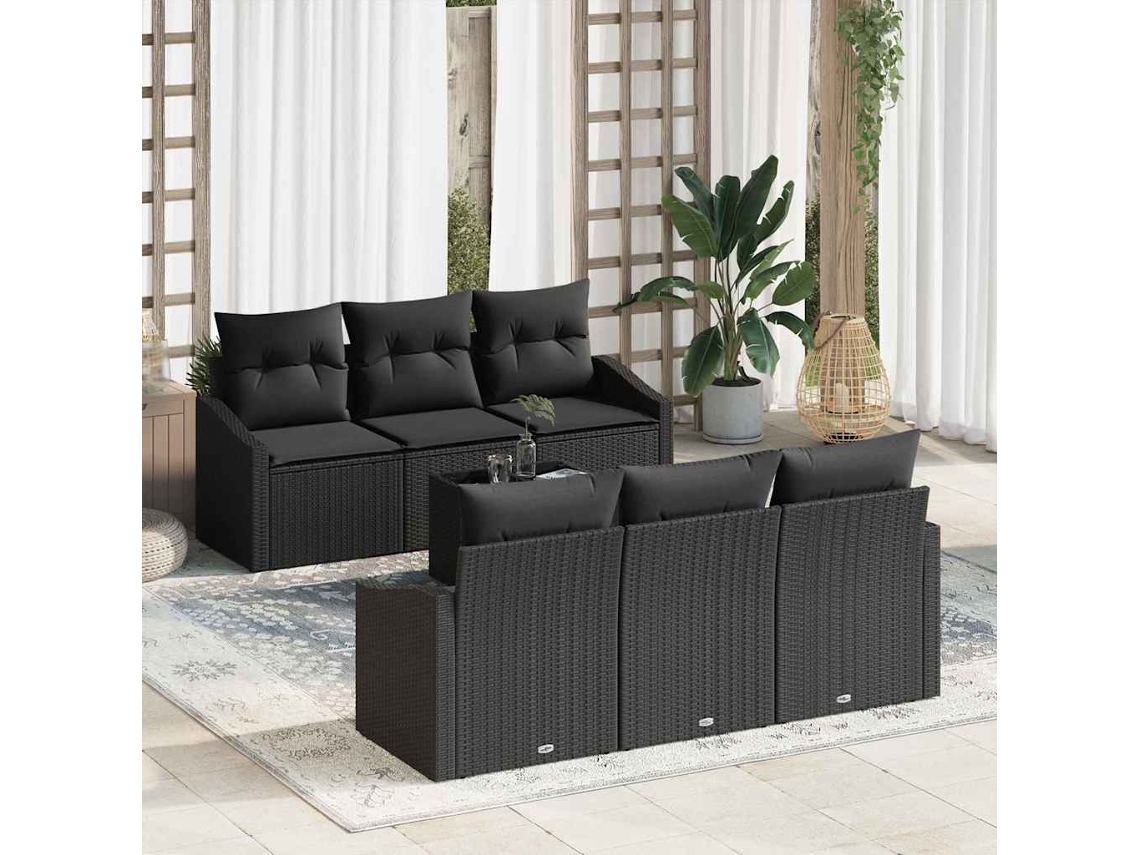 Vidaxl Conjunto De Sofás 7 Unid. Preto Vime Pe