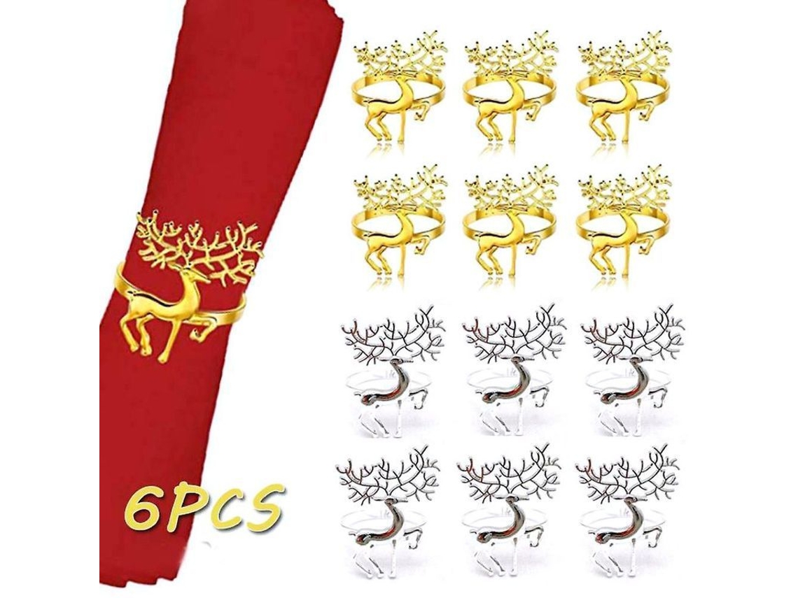 Aros De Guardanapo Em Forma De Veado Para Natal Decoração Prata Ouro Dourado Rosa 5.2x4.2cm 6 Peças De Ouro
