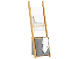 Toalheira Bambu C/ Cesto Roupa Suja + Escada Toalhas, 43x35x133cm, Cinza