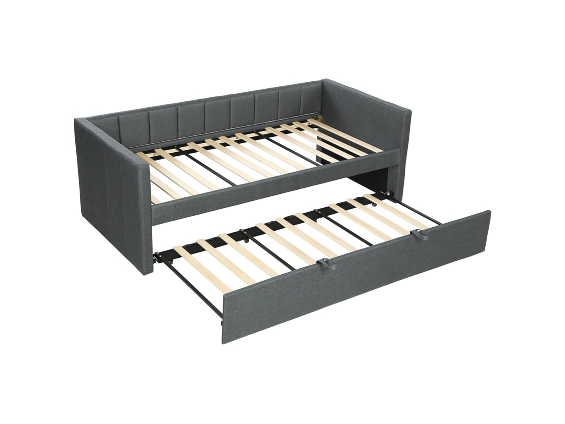 Cama de Solteiro com Segunda Cama Cama cama. Estofamento de Tecido e Apoios de Braço. 205x181x70 Cm. Cinza Escuro Ge