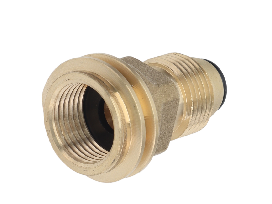 Adaptador para botijão de propano com rosca fêmea G1/2 e conexão hermética em latão.