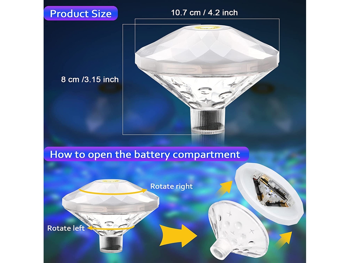 2026 lâmpada Flutuante Rgb para Piscina e Banheira 7leds 0.5w 8 Modos Ip65 Resistente À Água Funciona com 3 Aaa