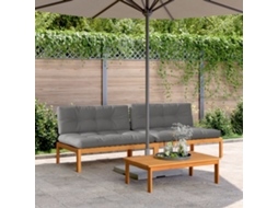 Vidaxl Sofás Centro Paletes P/ Jardim 2pcs C/ Almofadões Acácia Maciça