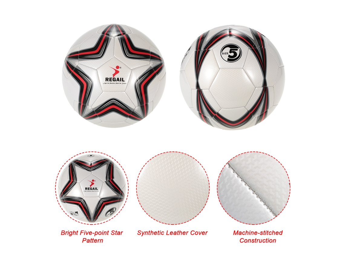 Bola de Futebol de Couro Sintético Inflável, Tamanho 5, Pu, com Design de Estrela, para Treino e Jogos, Adolescente