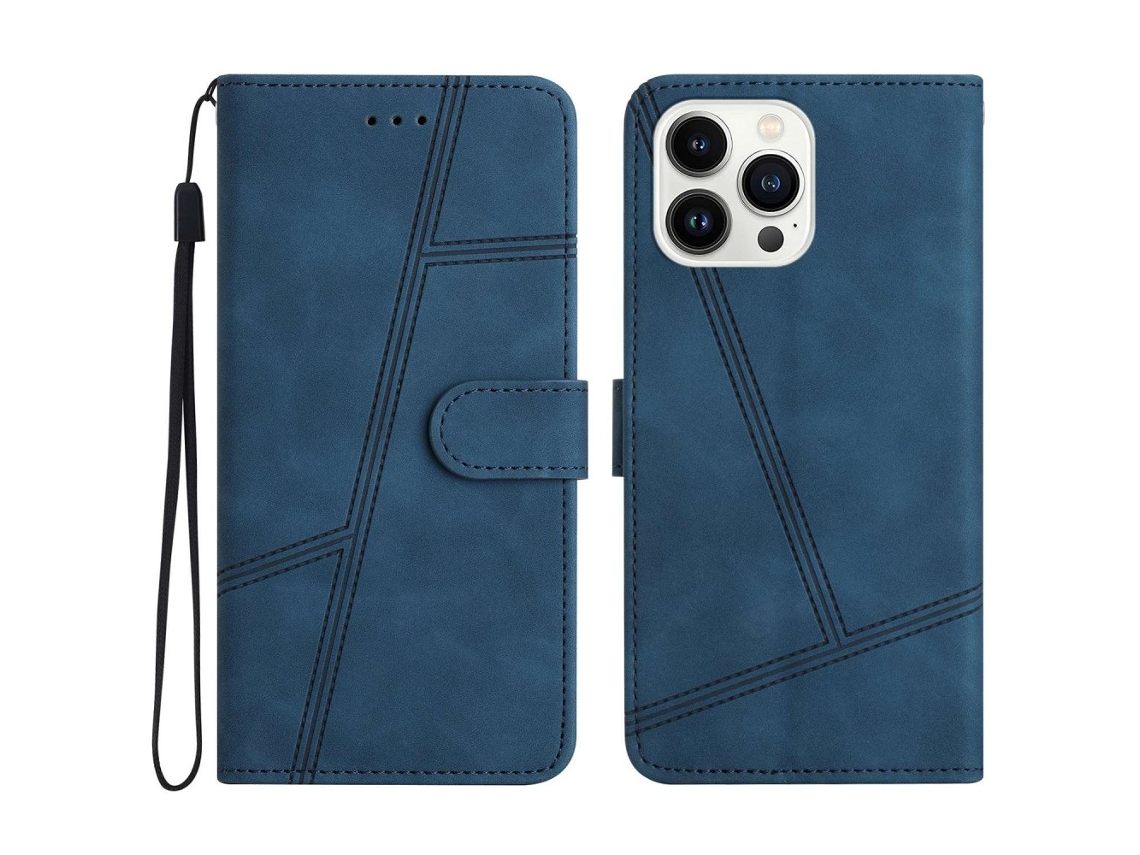Capa Em Couro Pu Para Apple Iphone 16pro Max Cor Azul