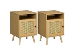 Conjunto de 2 mesinhas de cabeceira com armário e prateleira 39x35x60cm Rattan