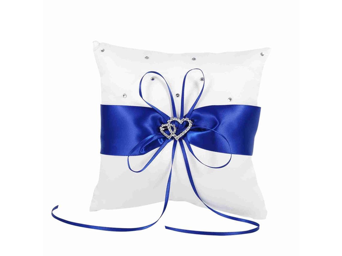 Travesseiro Porta-anéis De Casamento Com Laço Mancha Corações Duplos Diamantes Azul