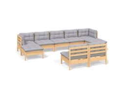 Conjunto de 9 Garden Lounge com Almofadões Cinzentos Pinho MAISON EXCLUSIVE