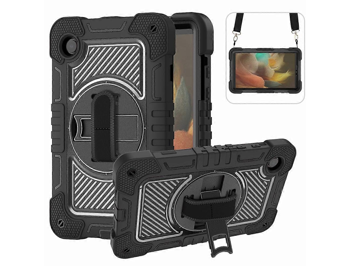 Capa de silicone resistente Hengrongshen para Samsung Galaxy Tab A9 com suporte, alça de pulso e alça de ombro, preta