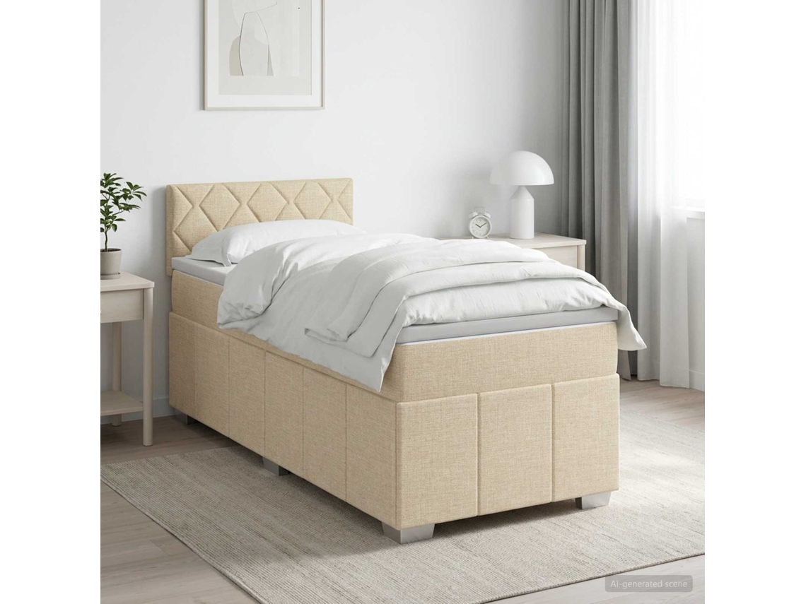 Vidaxl Cama Box Spring Com Colchão Creme 100 X 200 Cm Tecido