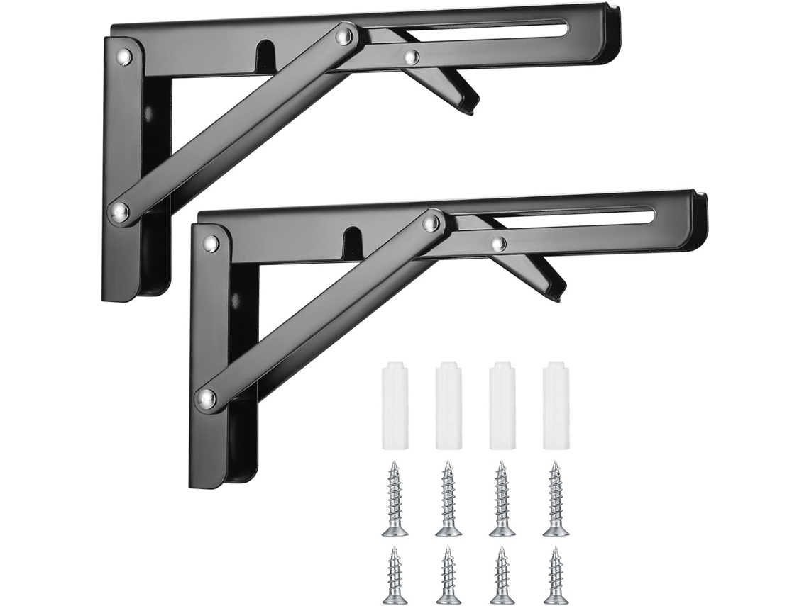 Pacote com 2 Suportes de Parede Dobráveis, Suportes Dobráveis, Suportes Dobráveis ​​Resistentes, para Mesa, Garagem, Cozinha, Quarto Preto BRILVIBERA
