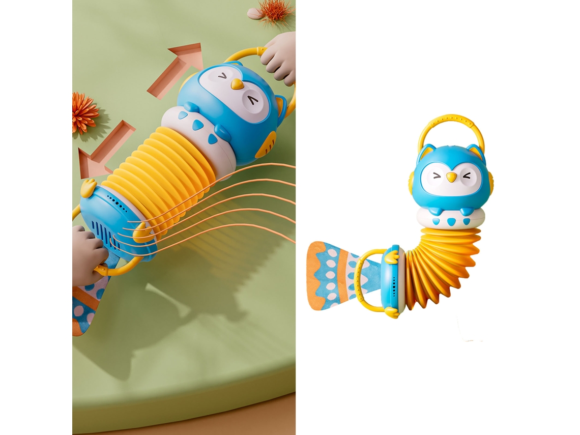 Acordeão infantil em formato de coruja com design de botão musical, instrumento educacional, brinquedo azul-SLOWMOOSE
