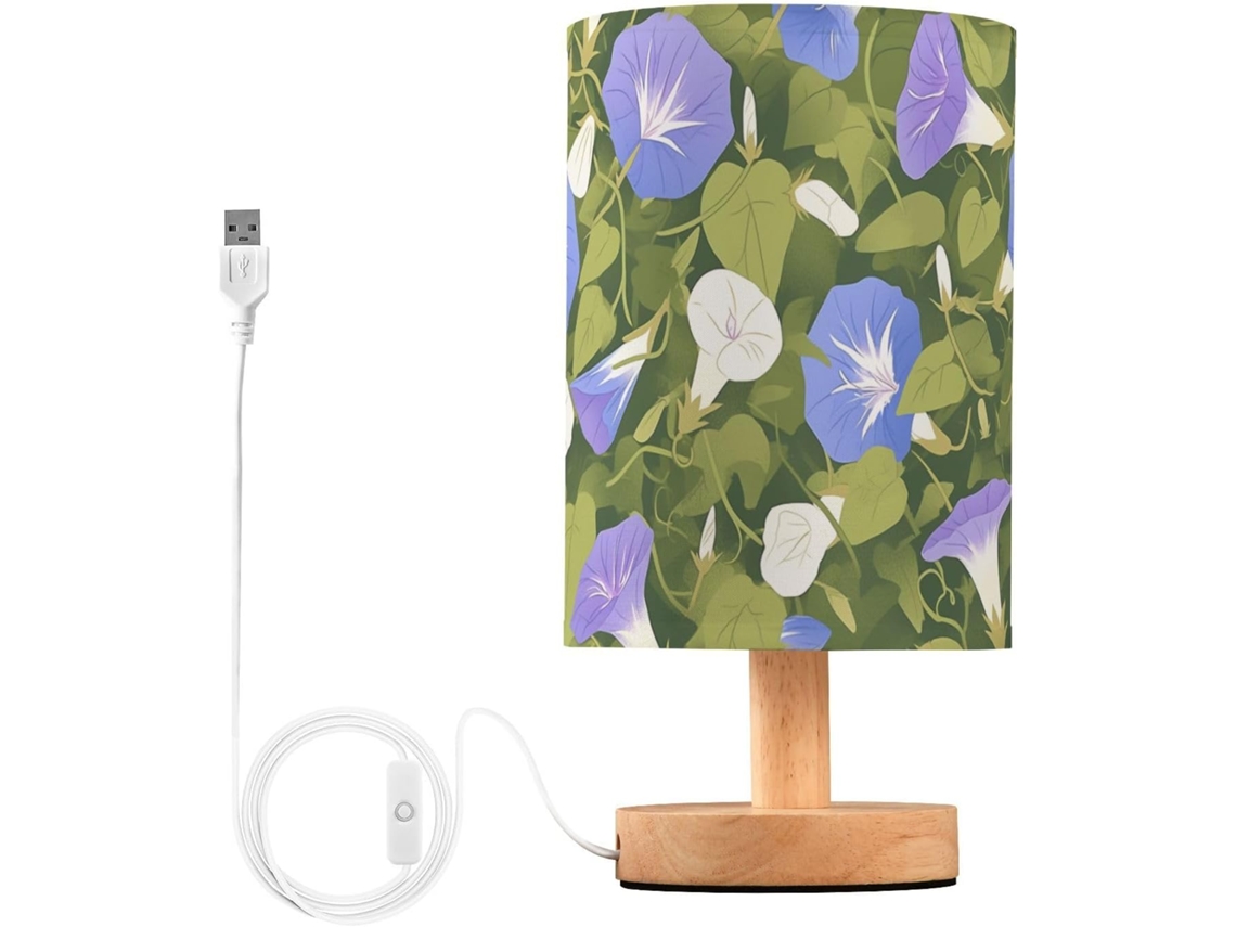 Abajur De Cabeceira Pequeno, Azul Violeta Claro, Com Fundo Verde, Para Quarto Infantil, Luminária De Mesa Para Estudo