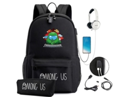 Mochila Among Us Mochilas Infantis Mochila Com Entrada Usb 1 Peça Preta S Slowmoose