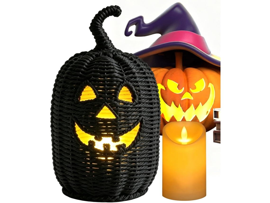 Abóbora De Halloween Tricotada Com Vela De Led