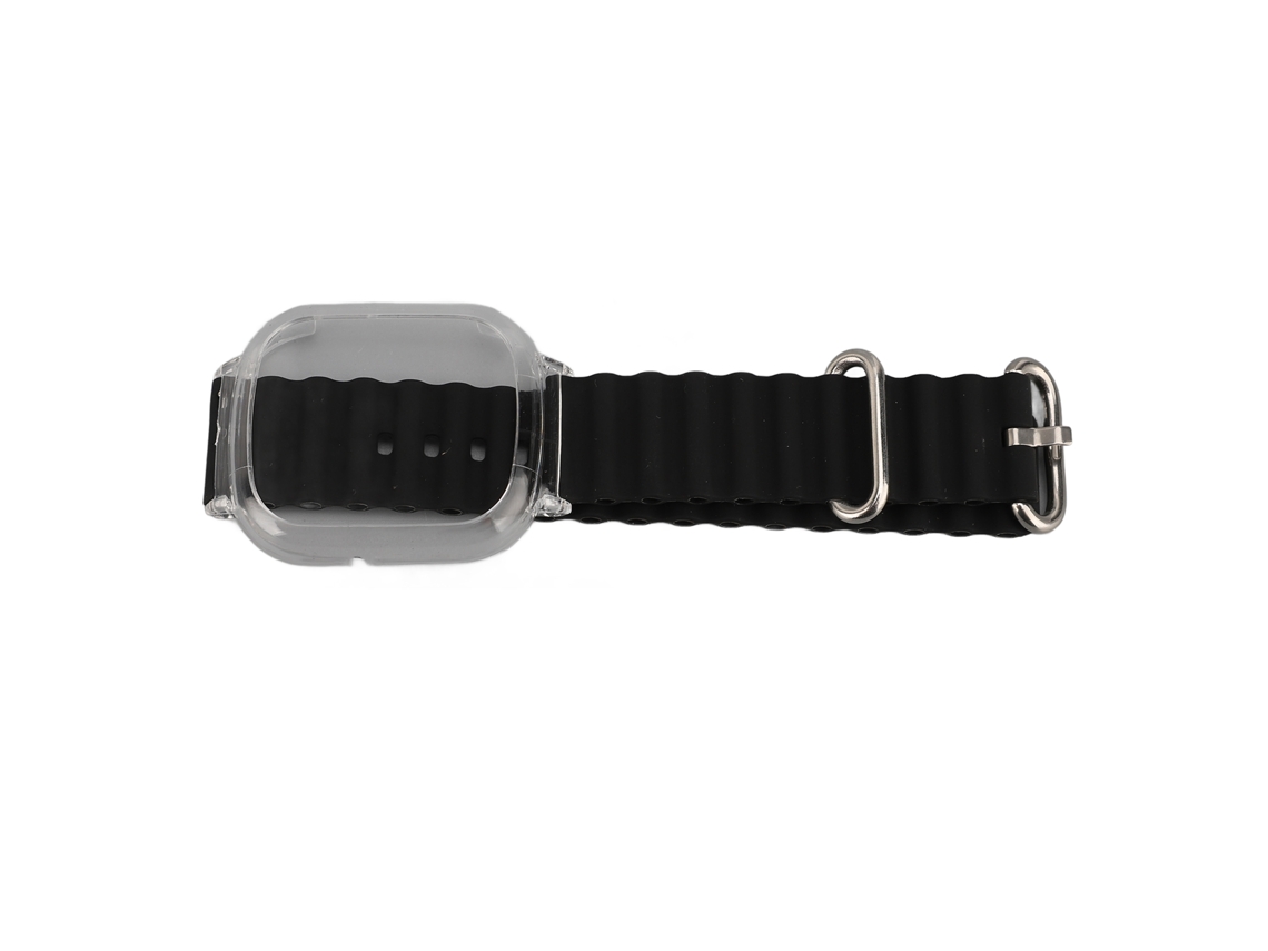 Pulseira Substituição Watch 4 Silicone Preto Ajustável Com Case Transparente