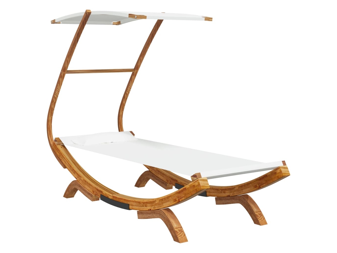 Espreguiçadeira com Toldo 100x190x134 Cm Madeira Curva Creme MAISON EXCLUSIVE