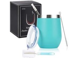 Copo Térmico LINJOU Isolado de Aço Inox com Tampa e Caneta Azul Água