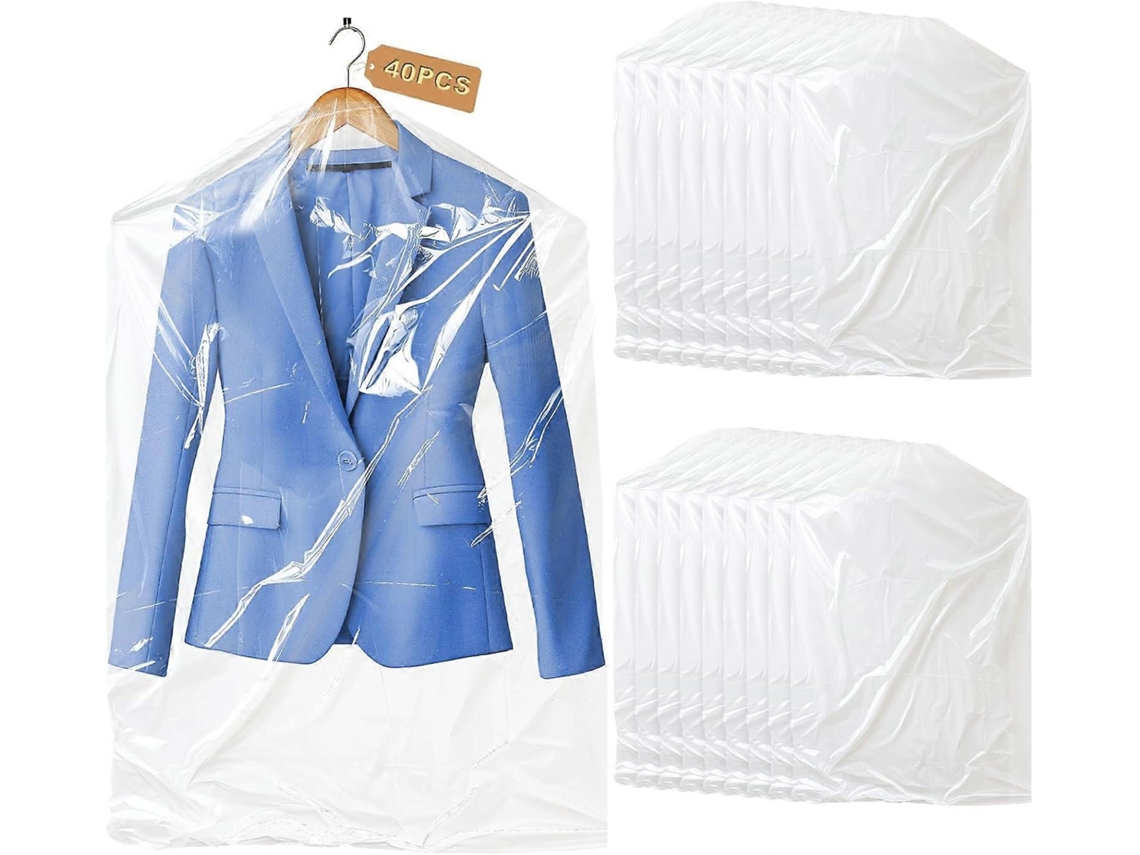 Conjunto de 40 Sacos para Roupas, Pacote com 40 Sacos Plásticos de 60x90cm para Lavanderia, Ideais para Guardar Roupas Penduradas BRILVIBERA