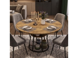 Mesa de jantar redonda industrial Lazyspace, 120x120x75 cm, com prateleira de arrumação e pés metálicos - estilo vintage e madeira preta.