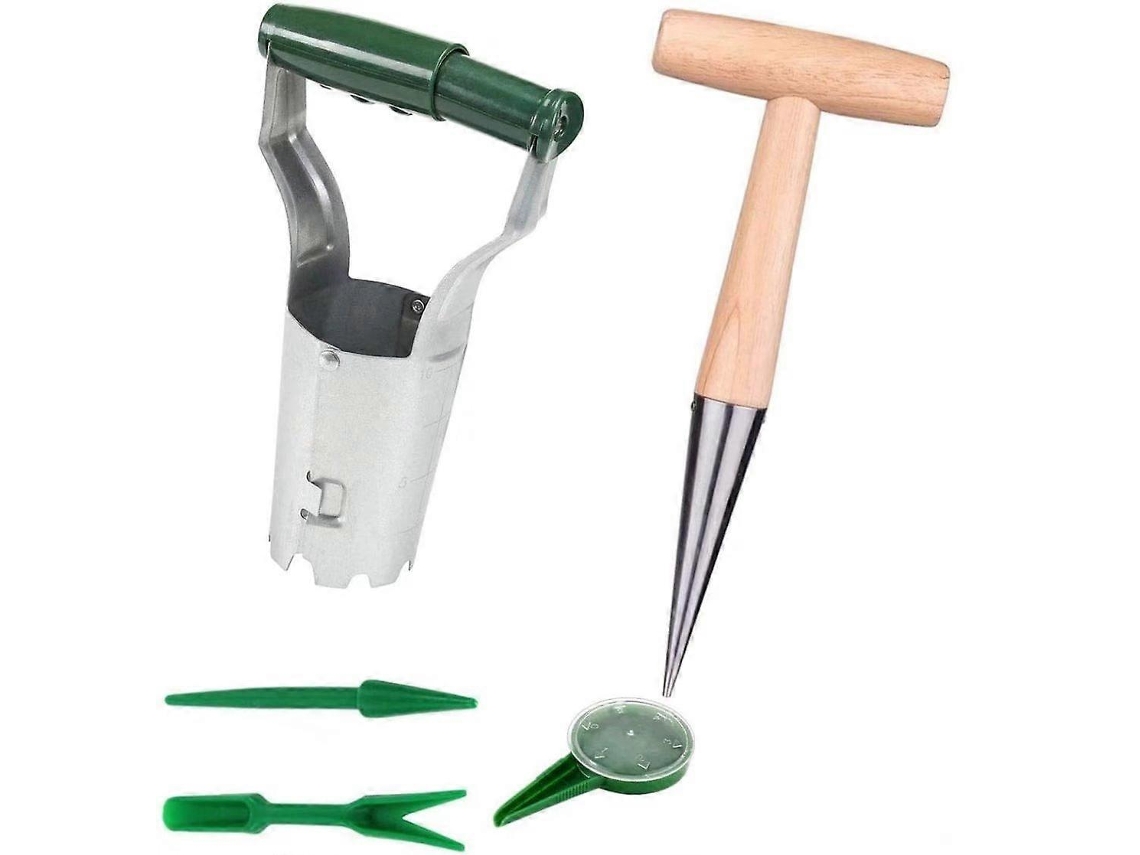 Omni plantador de Bulbos Automático com Cabo de Madeira Sólido 5 Peças Ferramenta de Jardinagem para Plantar Sementes e Plantas