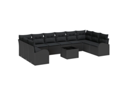 Conjunto 11 Sofá De Jardim Vidaxl Preto Vime Pe (334 X 179 X 85 Cm)