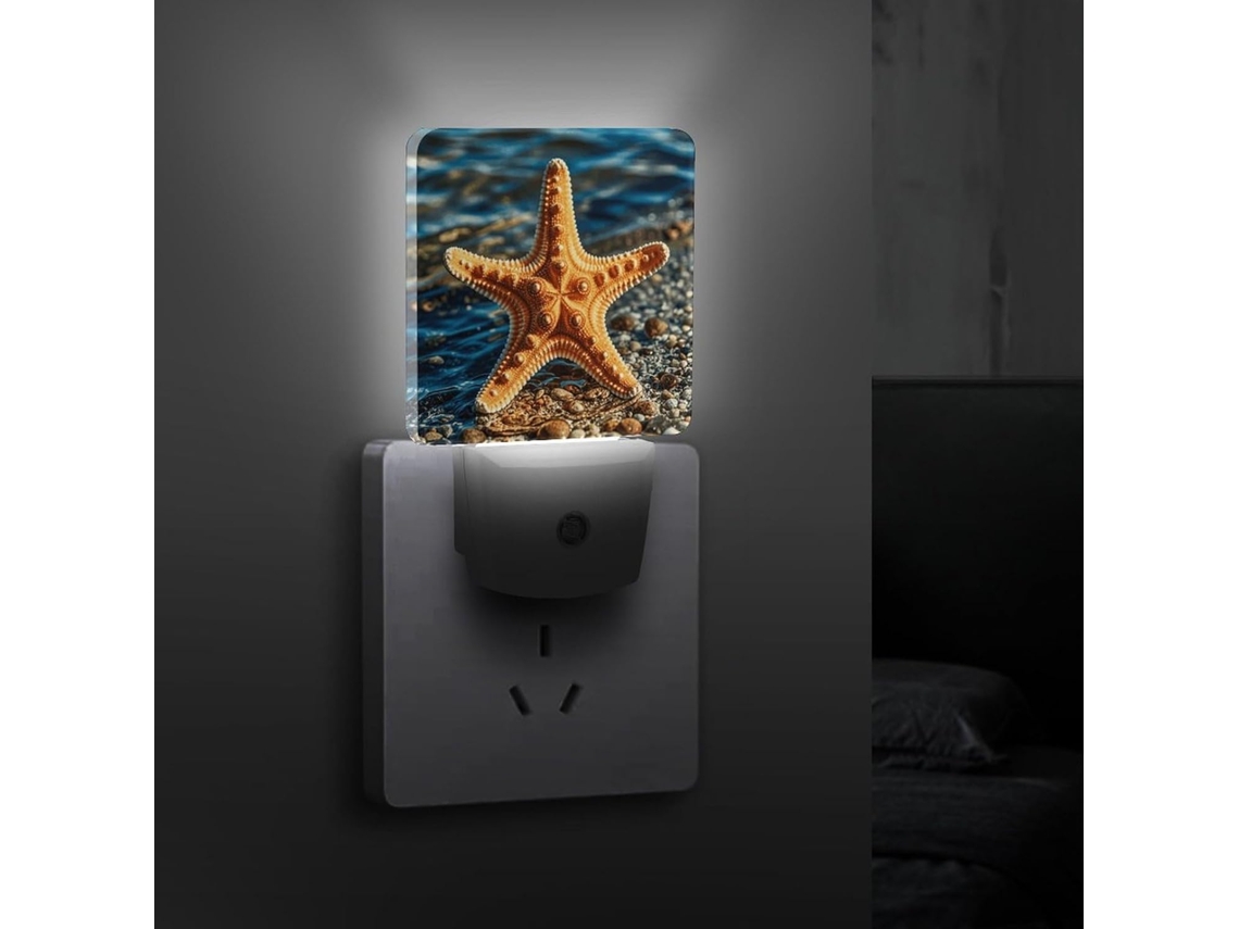 Lindo Abajur Em Formato De Estrela Do Mar Que Se Conecta À Tomada, Luminária De Led Com Sensor Crepuscular, Eficiente E