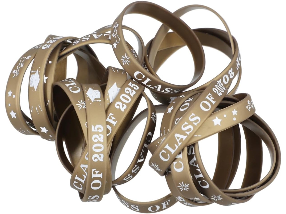 Conjunto de 24 pulseiras de silicone para formatura, acessórios para festas de formatura, pulseiras de silicone elásticas E