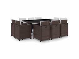 Vidaxl 11 Pcs Conjunto Jantar Exterior Com Almofadões Vime Pe Castanho