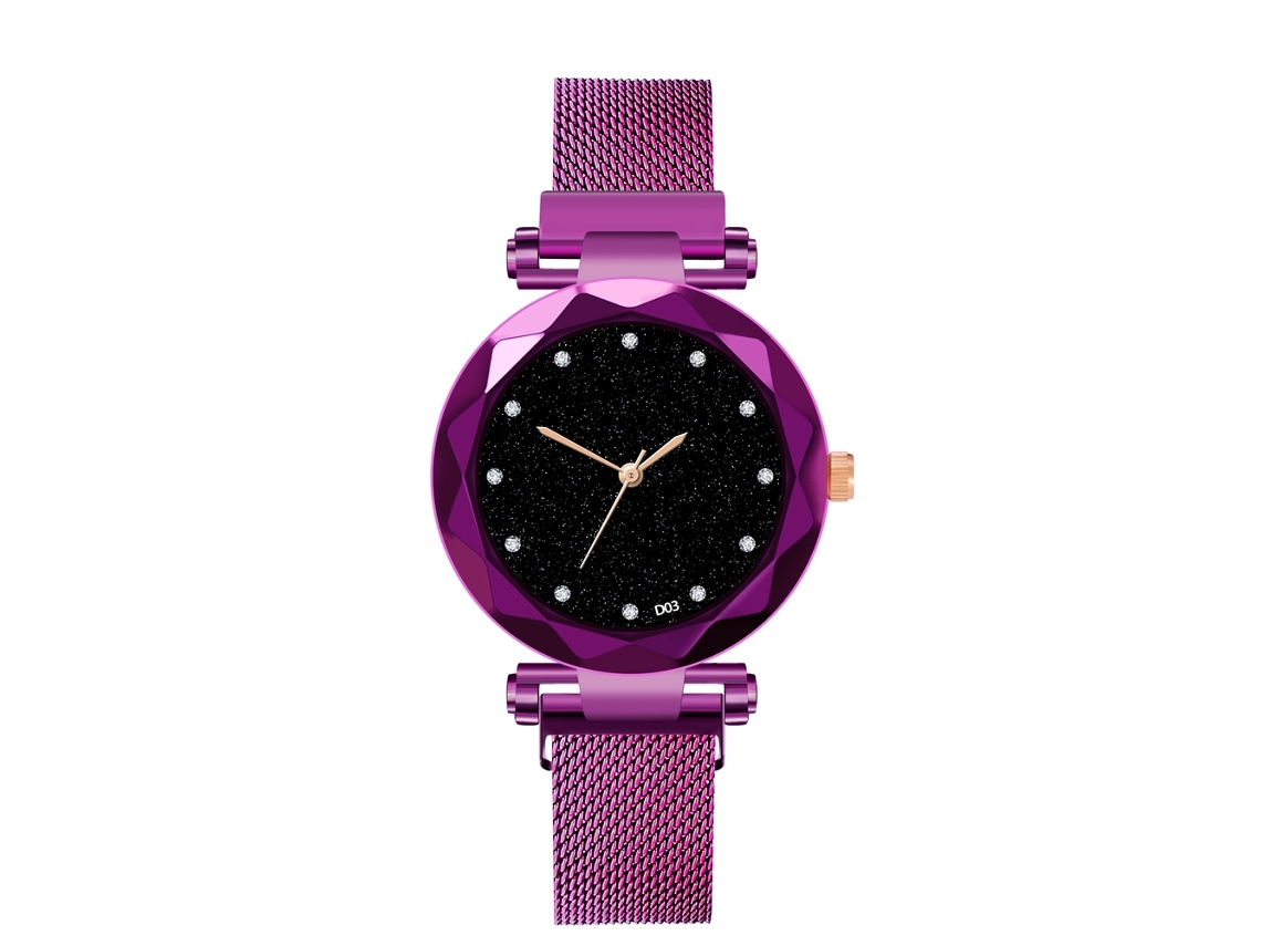 Relógio de pulso masculino casual e moderno com pulseira redonda de malha e movimento de quartzo (roxo)