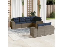 Vidaxl Conjunto De Sofá De Jardim Com 7 Peças E Almofadas Em Rattan Sintético Cinza