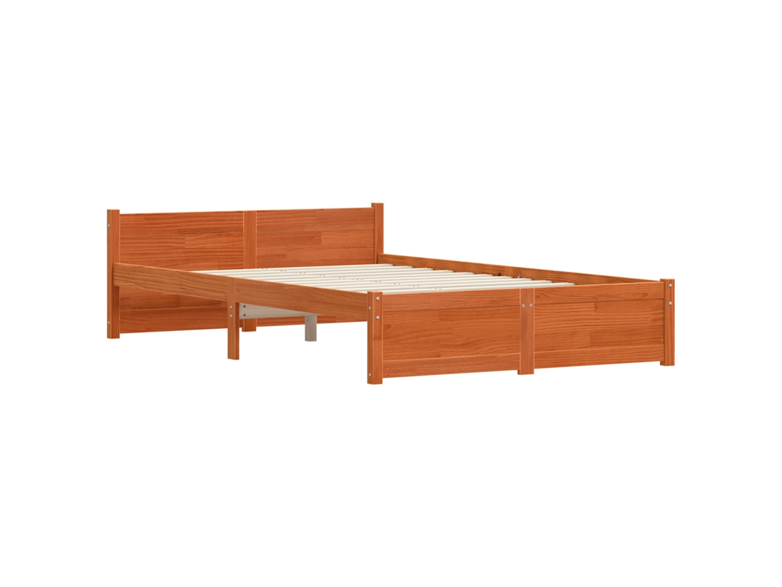 Conjunto 1 Estrutura De Cama Moderna Vidaxl Castanho Madeira De Pinho Maciça (205,5 X 125,5 X 51 Cm)