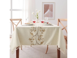 Toalha De Mesa De Algodão E Linho Para Sala De Jantar Toalha De Mesa Retangular Com Folhas Marrons E Borlas Bege